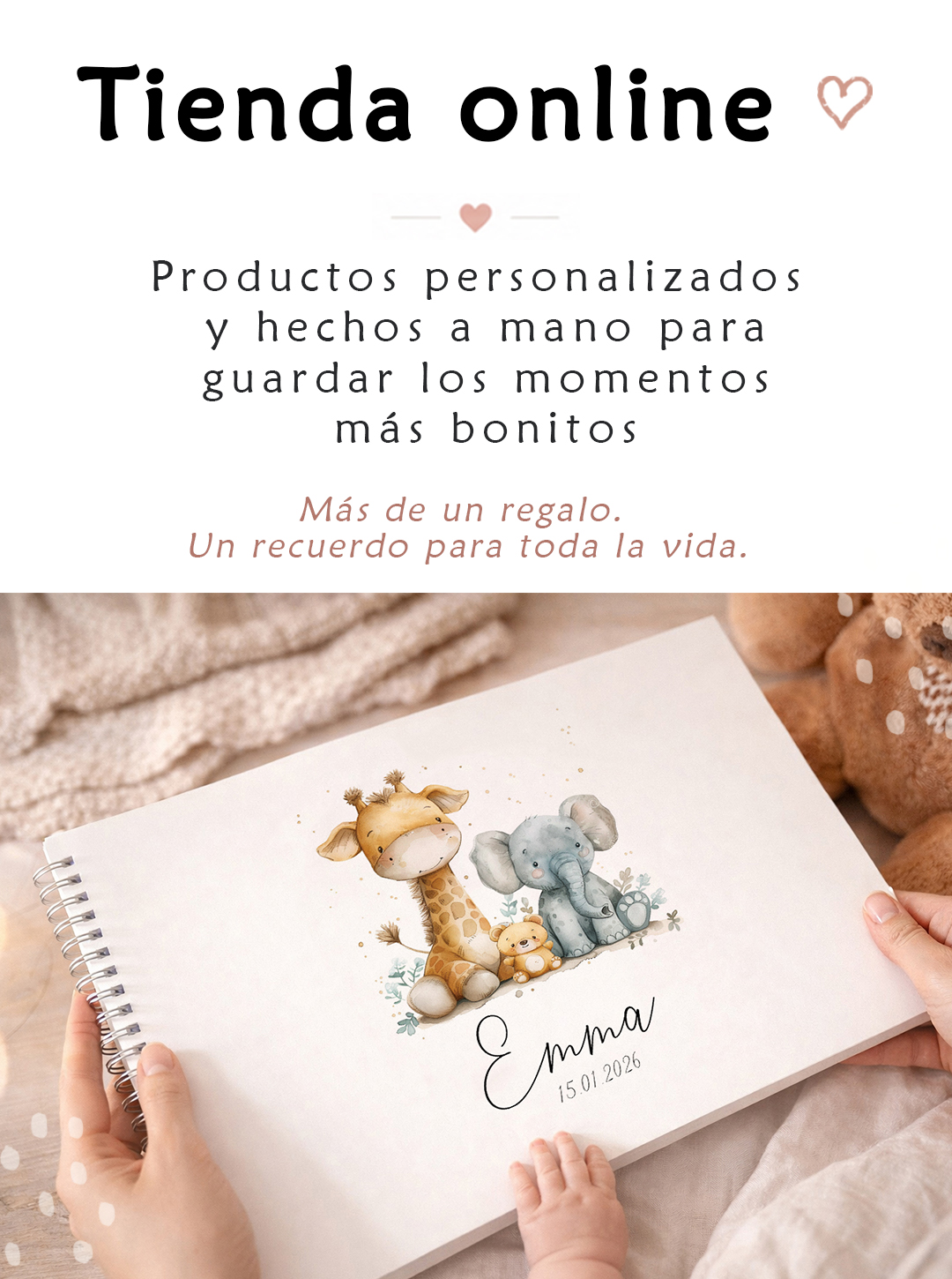 Álbum personalizado para bebés hecho a mano con ilustración de jirafa y elefante