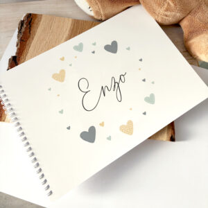 Álbum personalizado para bebé con nombre Corazones Azul