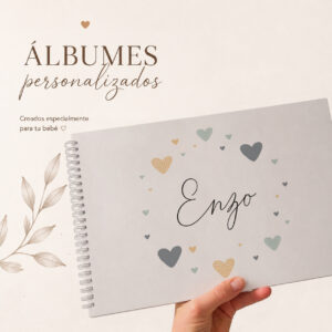 Álbum personalizado para bebé – Corazones Azul