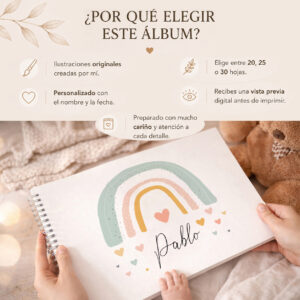 Álbum personalizado para bebé con nombre. Un recuerdo único para guardar los momentos más especiales de la infancia.