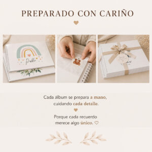 Álbum personalizado para bebé preparado con cariño y embalado cuidadosamente para regalo.
