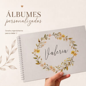 Álbum personalizado para bebé – Flores Doradas