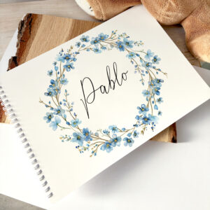 Álbum personalizado para bebé con nombre Flores Azules