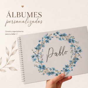 Álbum personalizado para bebé – Flores Azules