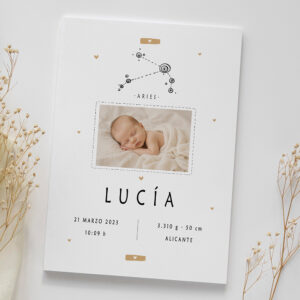 Lámina del zodiaco personalizada con foto y datos de nacimiento del bebé