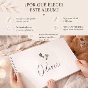Álbum personalizado para bebé con nombre. Un recuerdo único para guardar los momentos más especiales de la infancia.