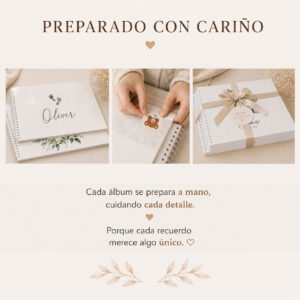 Álbum personalizado para bebé preparado con cariño y embalado cuidadosamente para regalo.