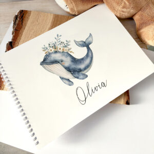 Álbum personalizado para bebé con nombre Ballena Floral