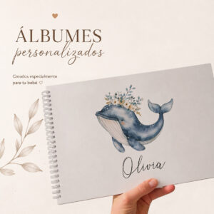 Álbum personalizado para bebé con nombre Ballena Floral
