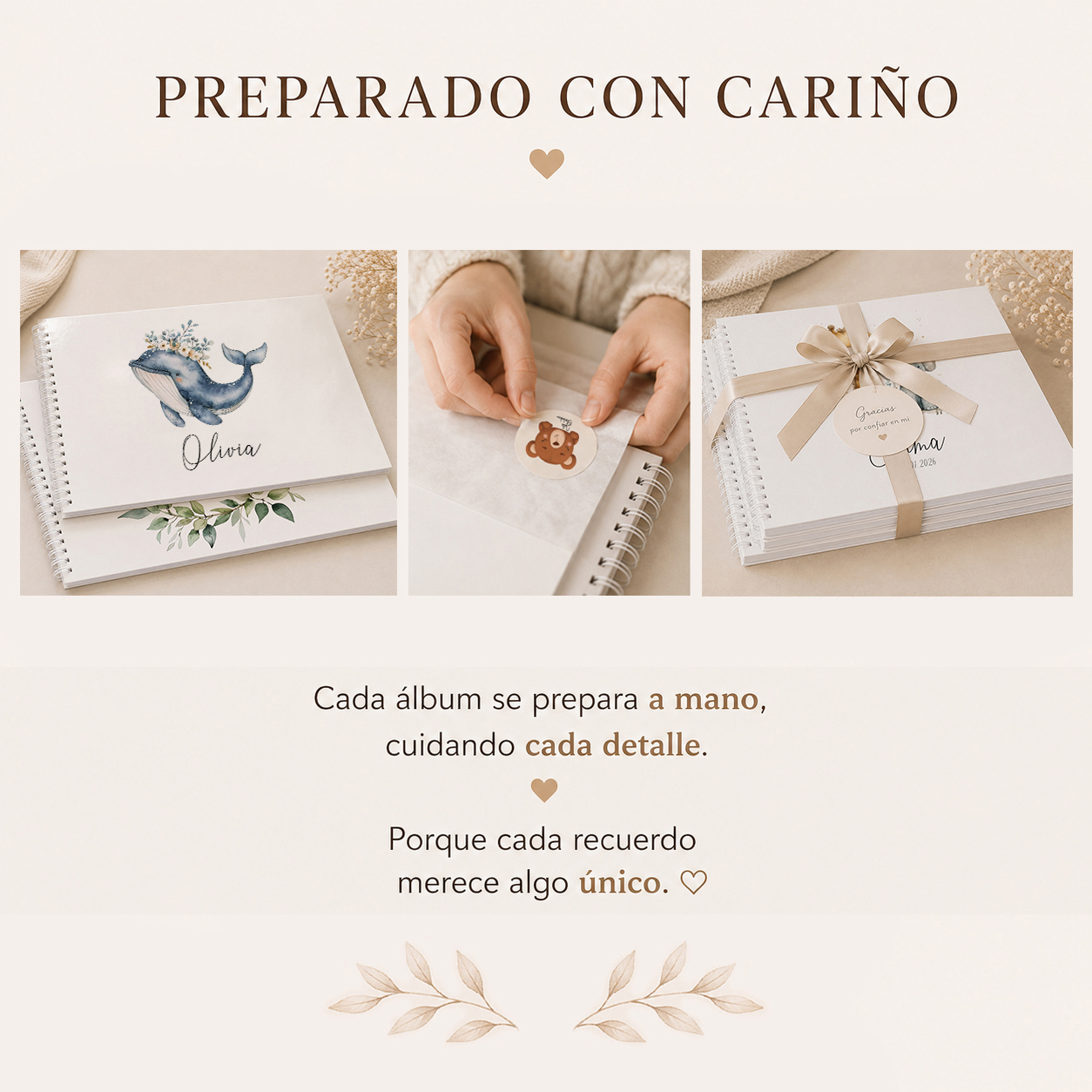 Álbum personalizado para bebé preparado con cariño y embalado cuidadosamente para regalo.
