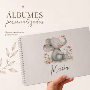Álbum personalizado para bebé con nombre Elefante Floral
