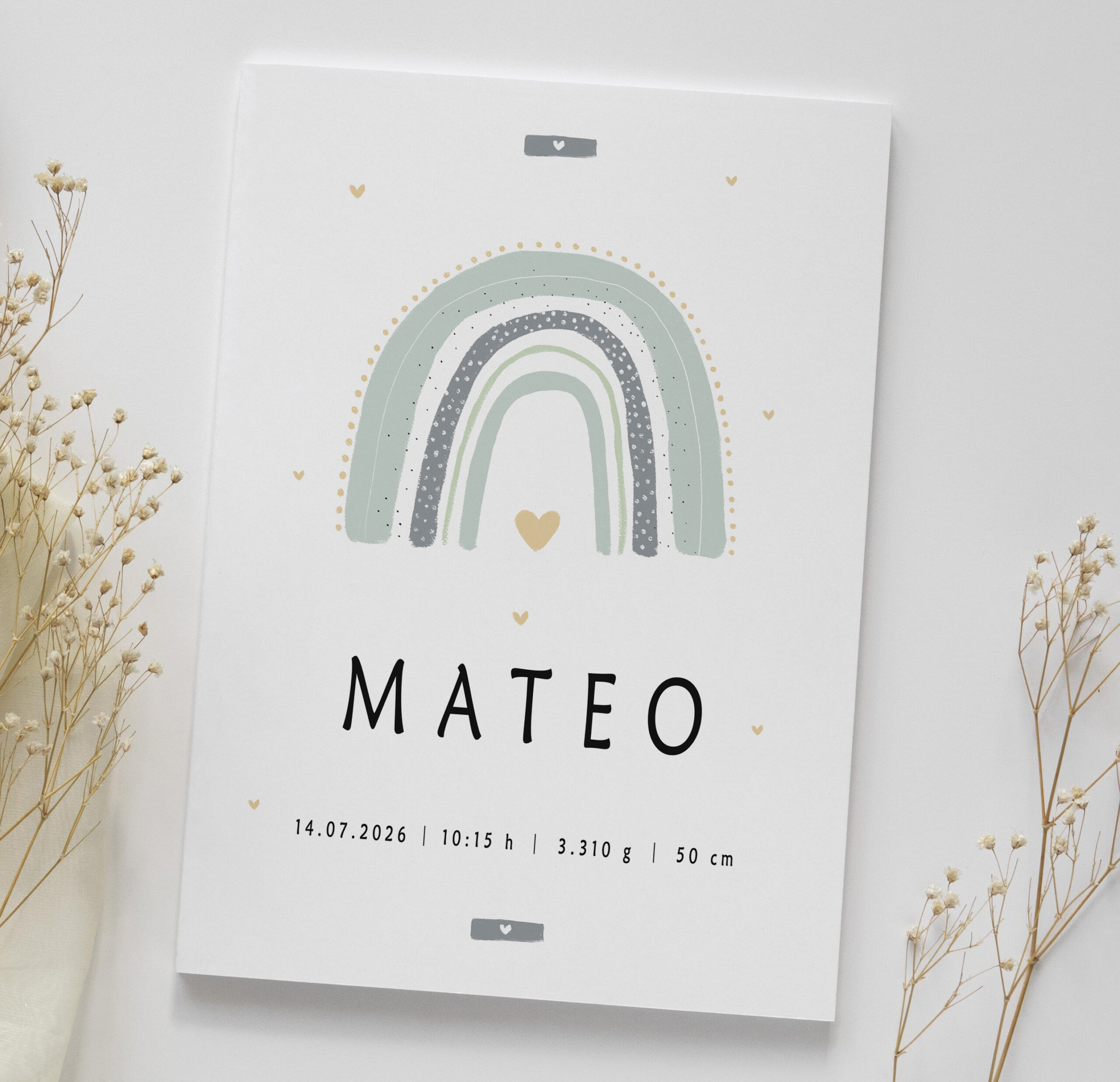 Lámina de nacimiento personalizada Arcoíris verde