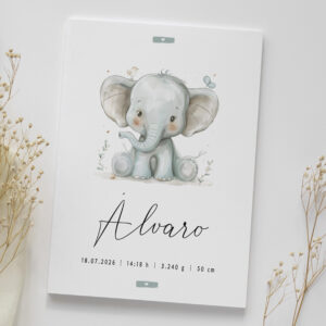 Detalle de la lámina de nacimiento personalizada Dulce elefante