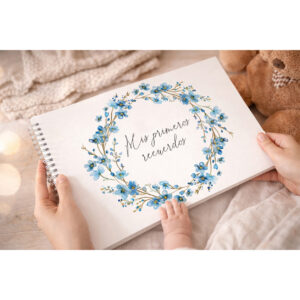Álbum de fotos para bebé A4 con ilustración de Flores Azules