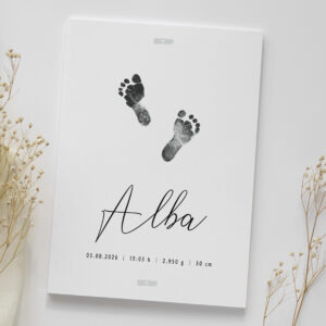 Lámina de nacimiento personalizada con huellas y minimalista
